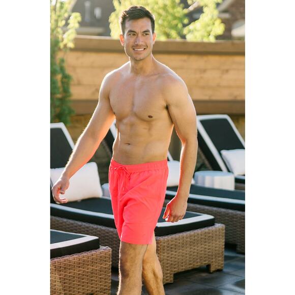 Zyia Actice Swim Trunks Men's Large Tangerine Pink 7" Beach Coastal Vacation - Picture 1 of 11